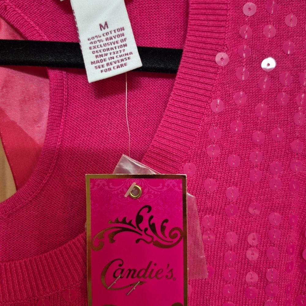 Candie's Raspberry Pink Sequin Sweater - Picture 3 of 5
